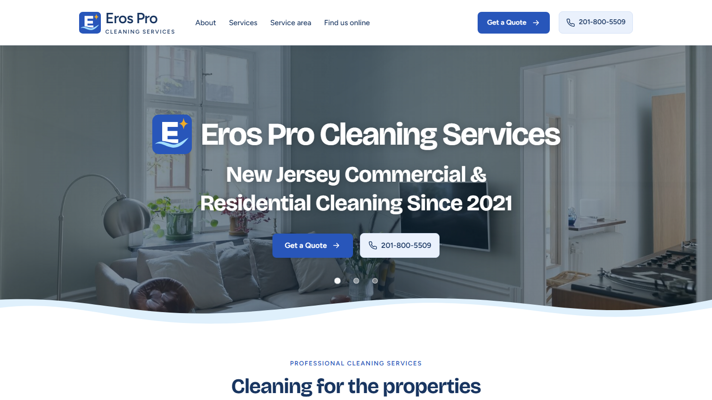 Eros Pro Cleaning website homepage